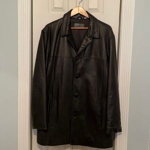 Leather coat jacket in black